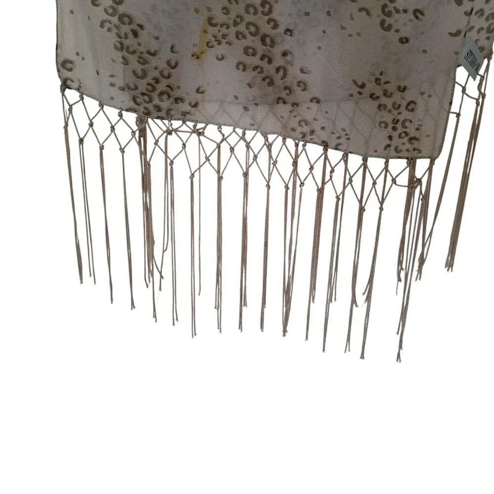 Studio 36 Tan Brown Leopard Print Fringed Scarf Lightweight Sheer‎ Animal Print